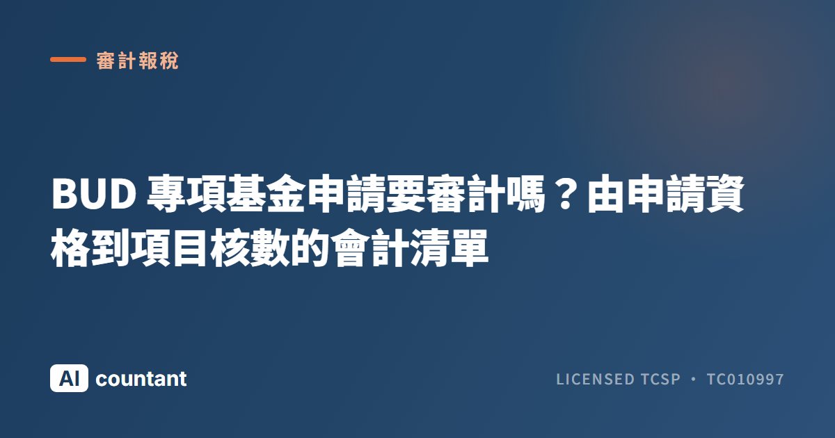 BUD 專項基金申請要審計嗎？由申請資格到項目核數的會計清單